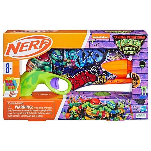 NERF Gun Teenage Mutant Ninja Turtles Mutant Mayhem Blaster, 10 Darts - Picture 1 of 6